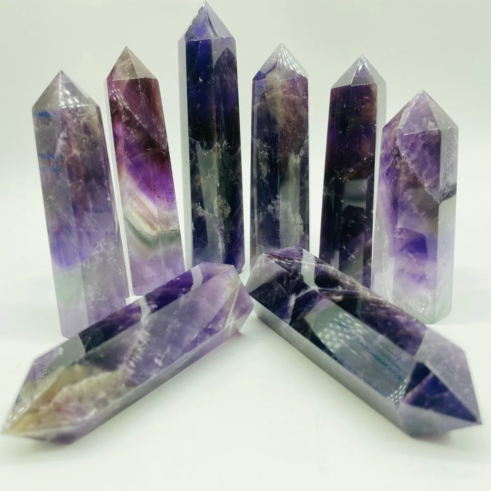 High Quality Transparent Deep Purple Chevron Amethyst Point Tower Wholesale - Image 3