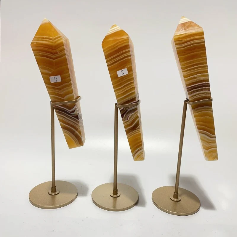 7 Pieces High Quality Yellow Calcite Wand Points With Stand - Image 7