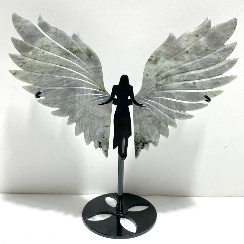 Labradorite Angel Wing Carving With Stand