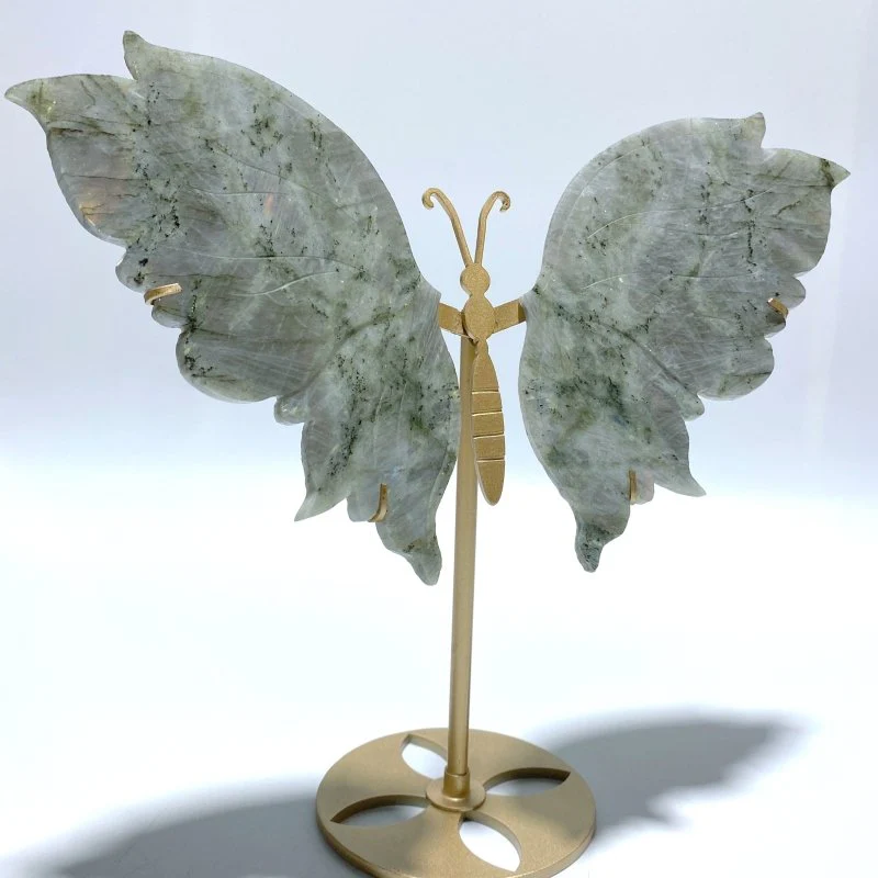 Beautiful Labradorite Butterfly Wing Carving With Stand