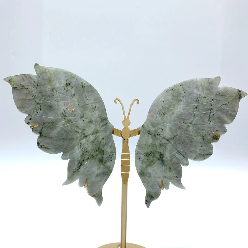 Beautiful Labradorite Butterfly Wing Carving With Stand - Image 2