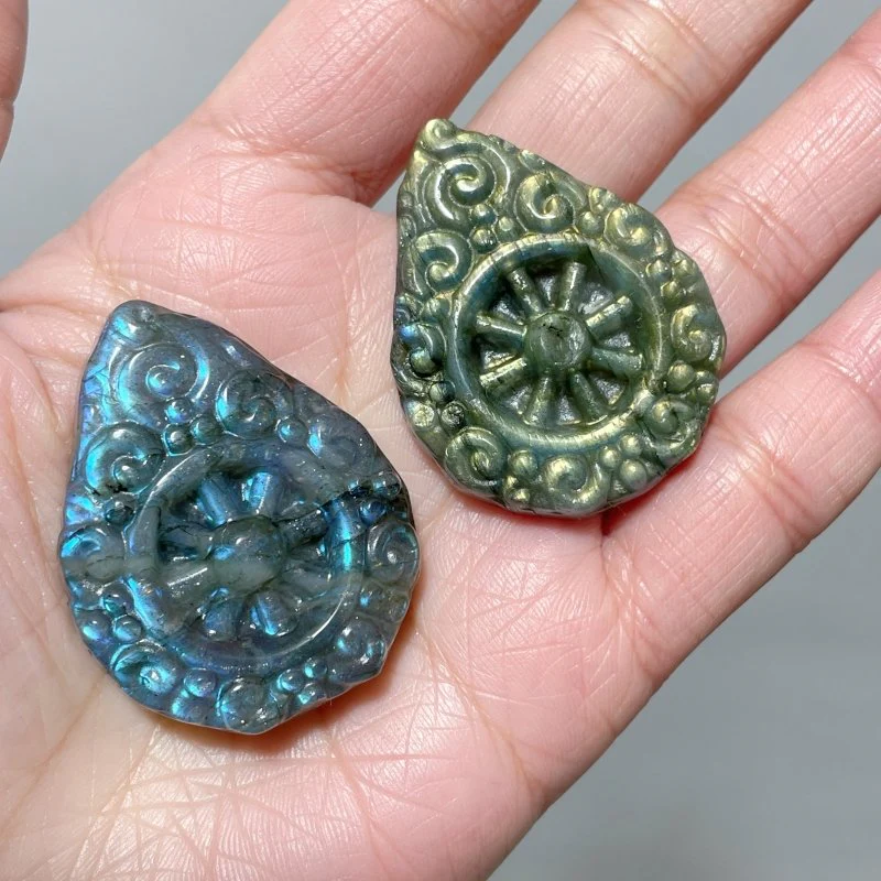 Labradorite Dharma Wheel Carving Wholesale - Image 2