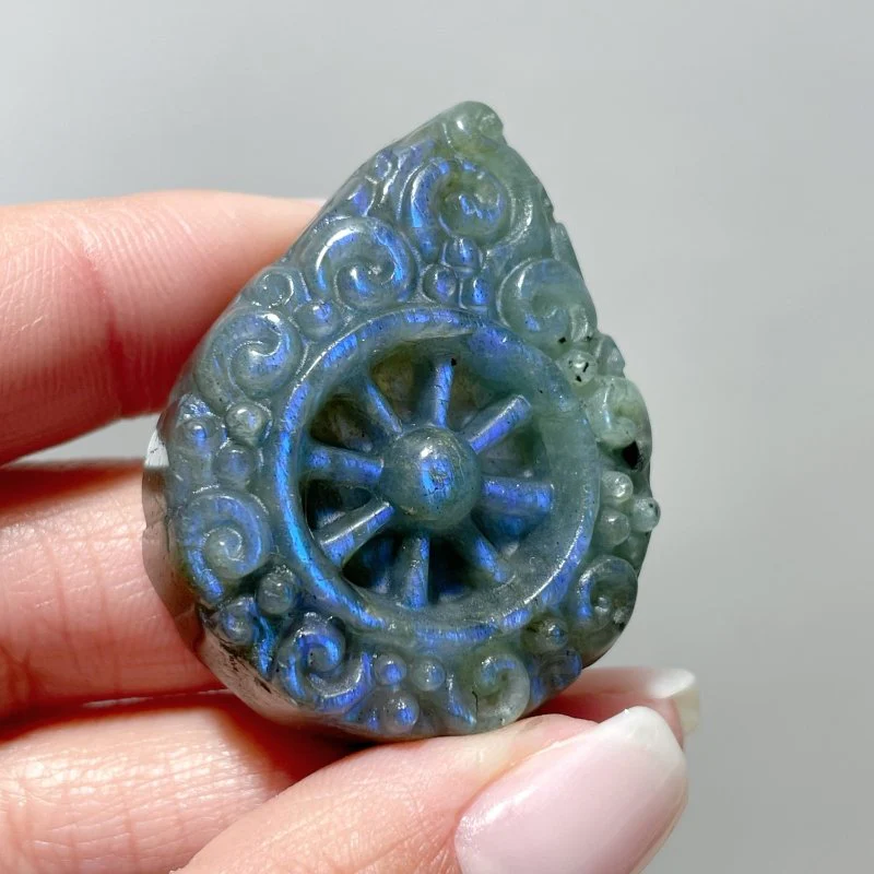 Labradorite Dharma Wheel Carving Wholesale - Image 3