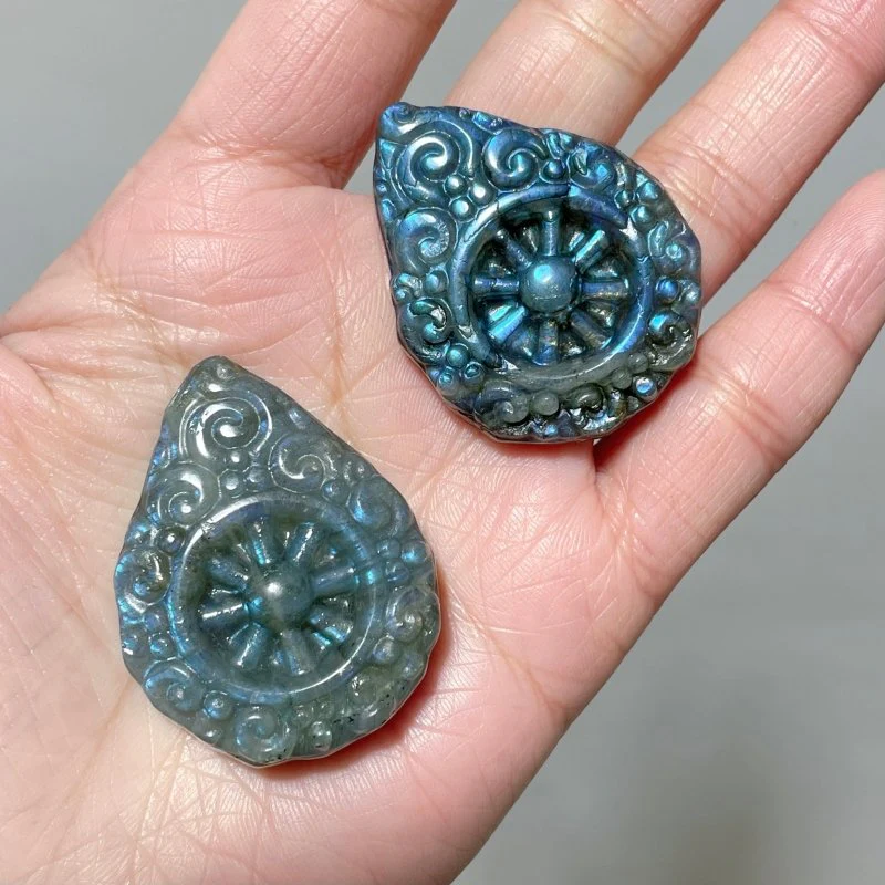 Labradorite Dharma Wheel Carving Wholesale - Image 4