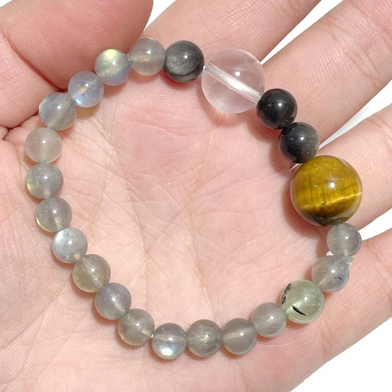 Universe Planets Labradorite Clear Quartz Silver Sheen Obsidian Bracelet Wholesale Original Design