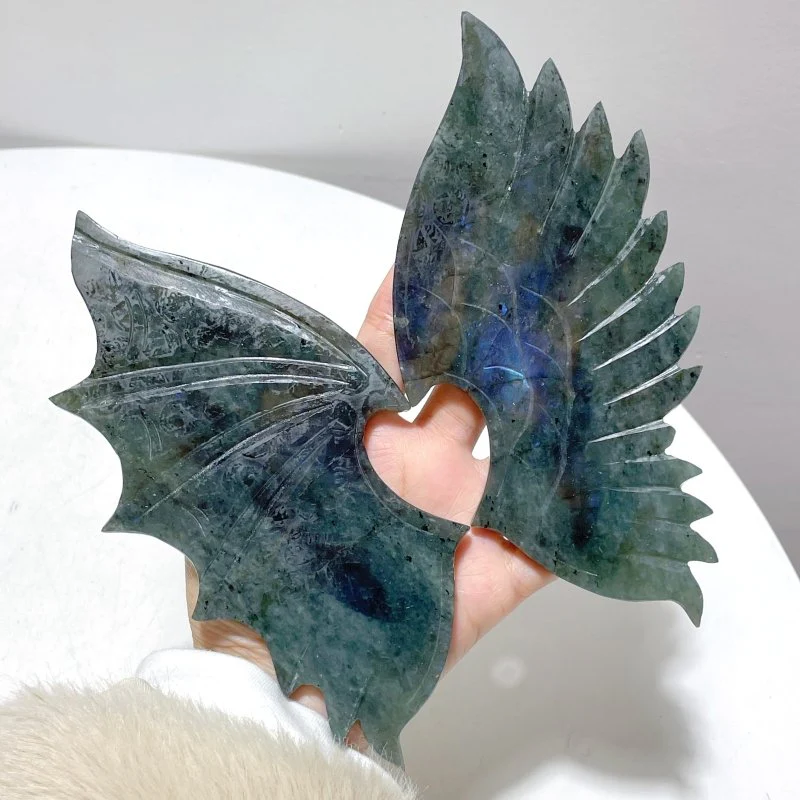 Labradorite Demon And Angel Wing Carving With Stand - Image 3