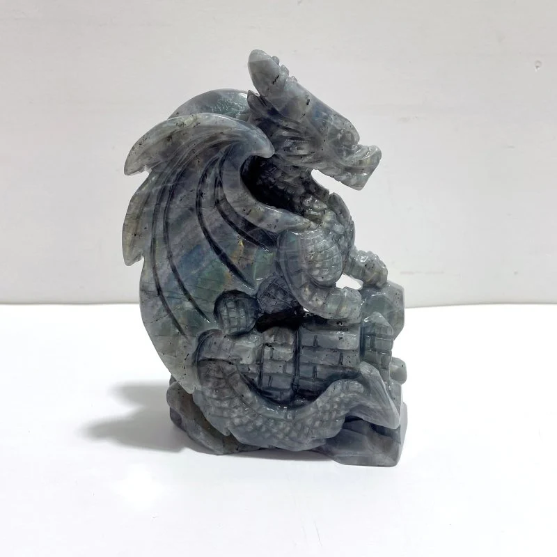 Unique Labradorite Flying Dragon Carving