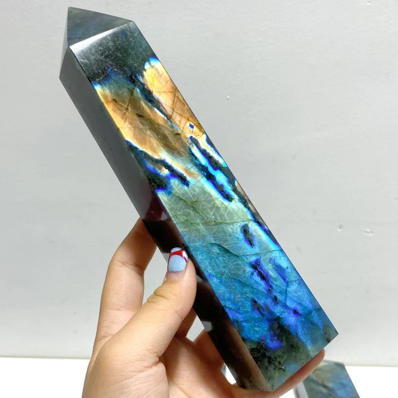 9 Pieces Flash Labradorite Four-Sided Tower Points
