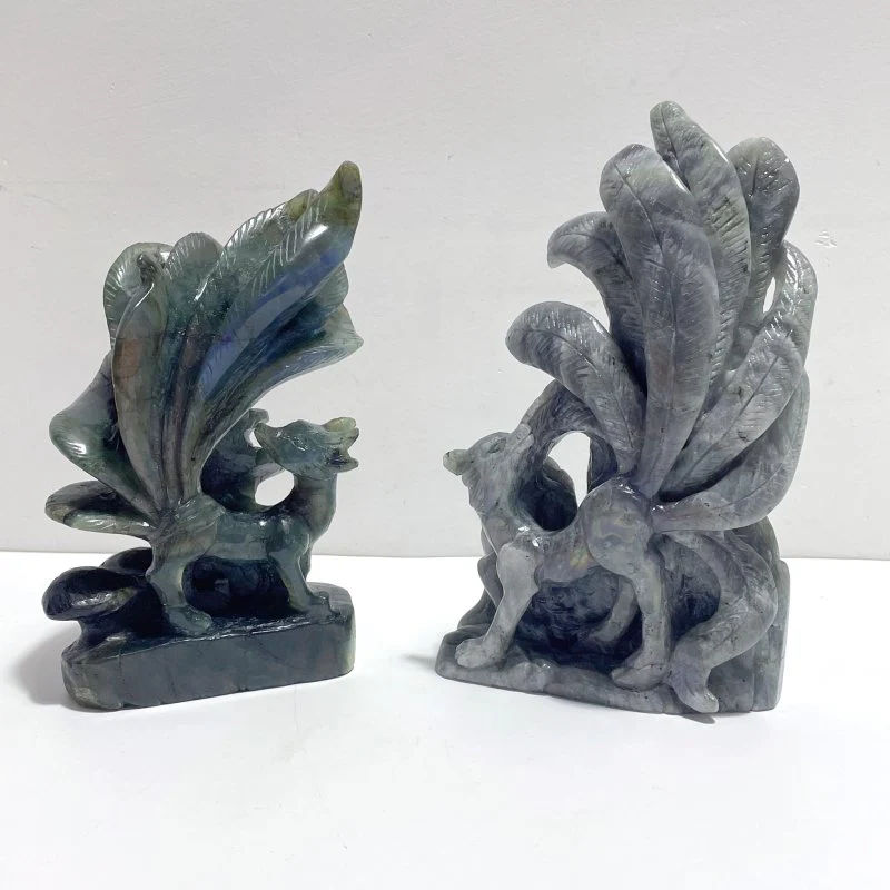 2 Pieces Labradorite Nine-tailed Fox Carving