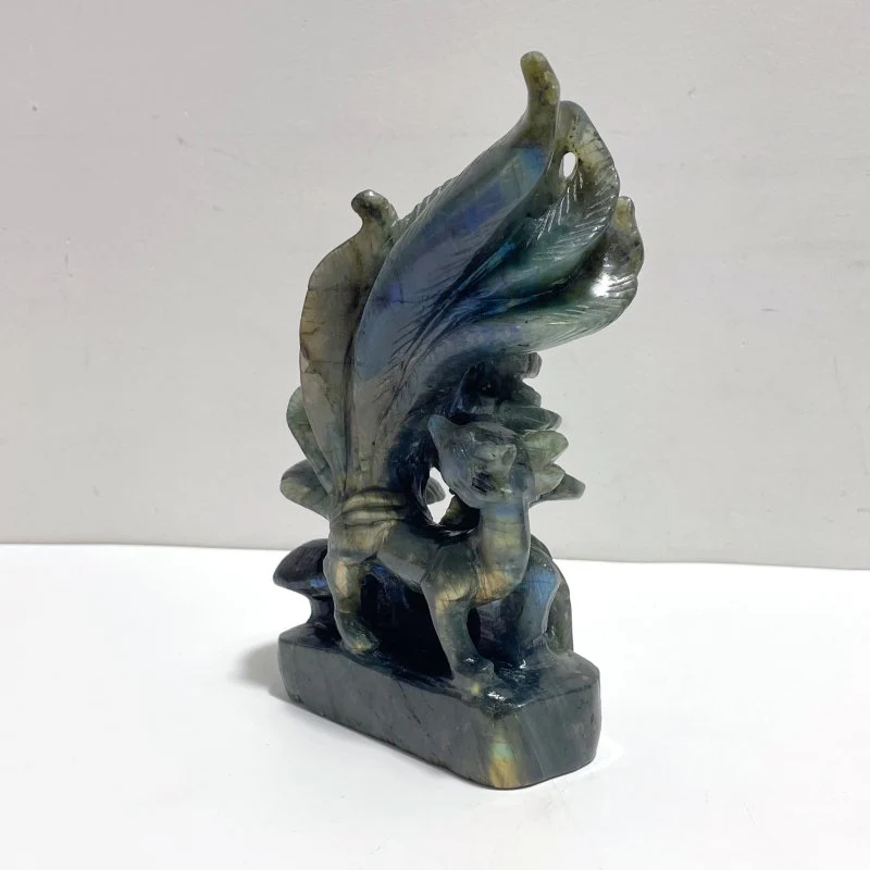 2 Pieces Labradorite Nine-tailed Fox Carving - Image 2