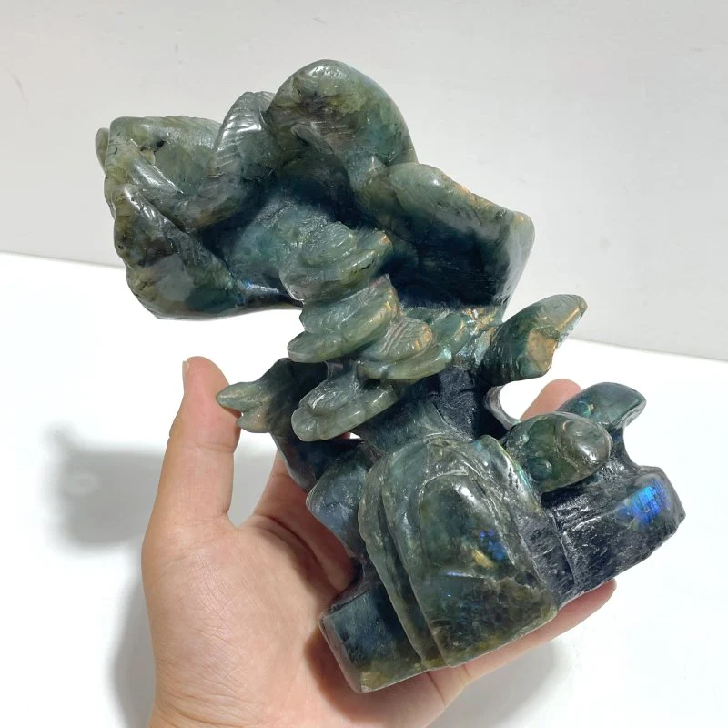 2 Pieces Labradorite Nine-tailed Fox Carving - Image 4