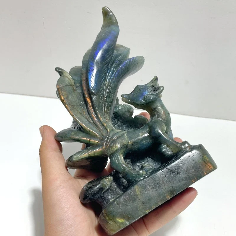 2 Pieces Labradorite Nine-tailed Fox Carving - Image 5