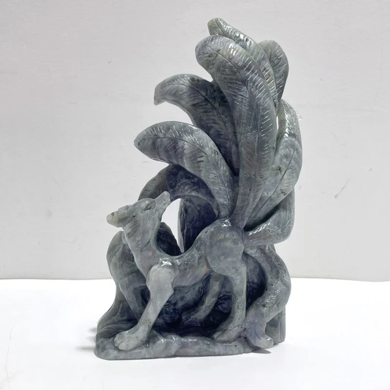 2 Pieces Labradorite Nine-tailed Fox Carving - Image 6