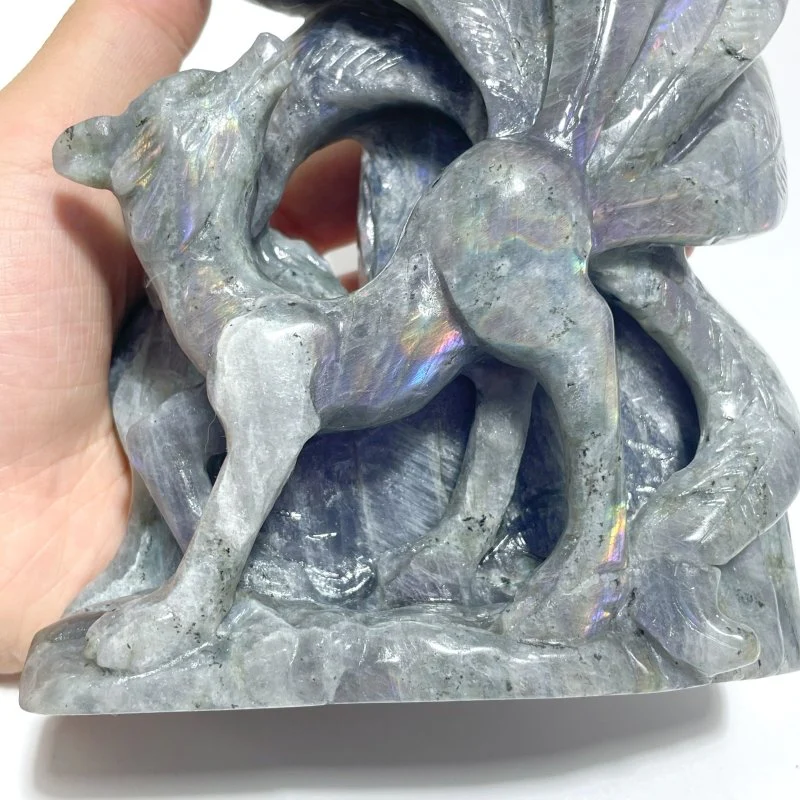 2 Pieces Labradorite Nine-tailed Fox Carving - Image 8