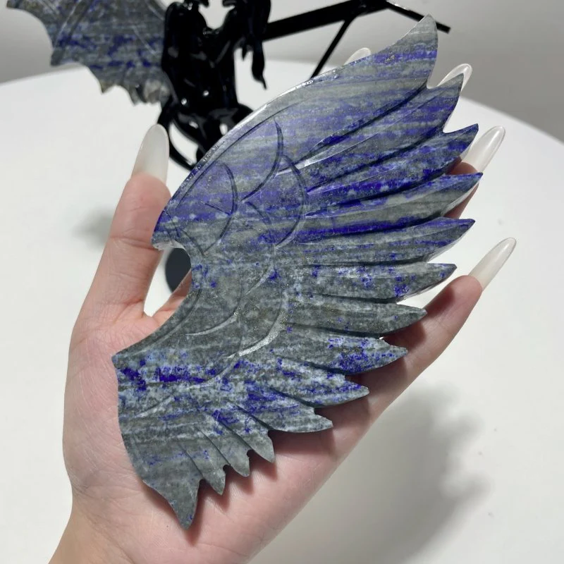 Lapis Lazuli Demon And Angel Wing Carving With Stand - Image 2
