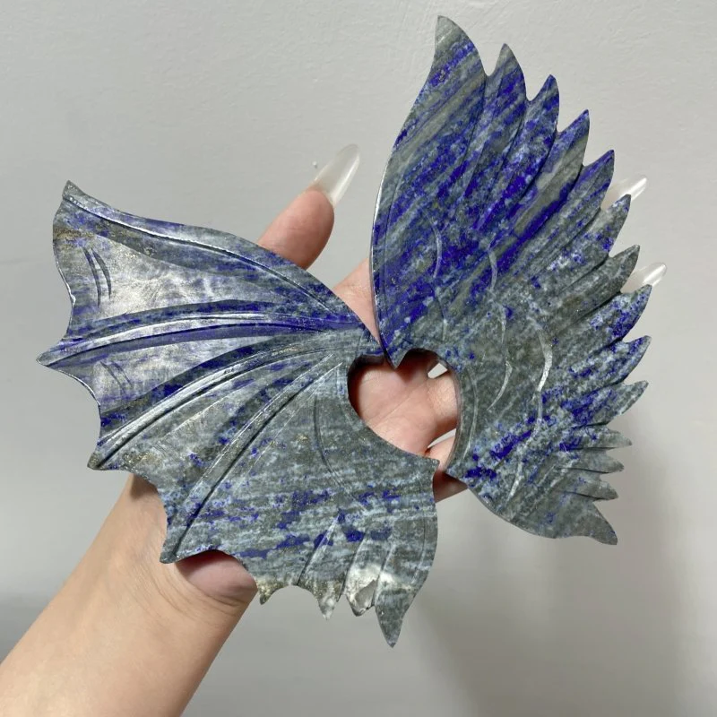 Lapis Lazuli Demon And Angel Wing Carving With Stand - Image 3