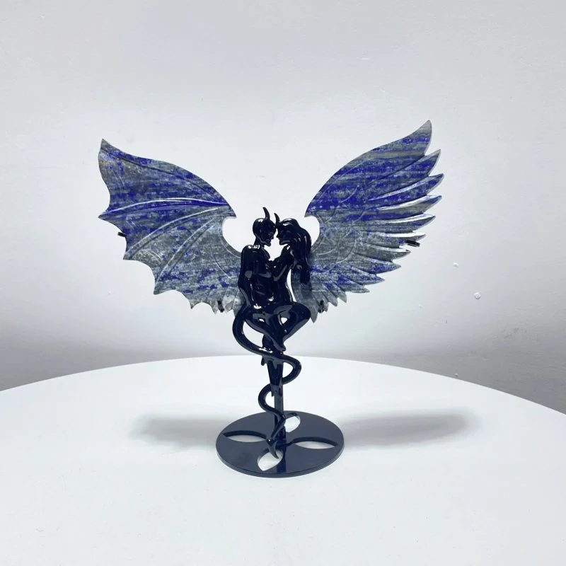 Lapis Lazuli Demon And Angel Wing Carving With Stand - Image 4