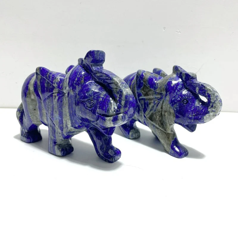 2 Pieces Lapis Lazuli Elephants Carving
