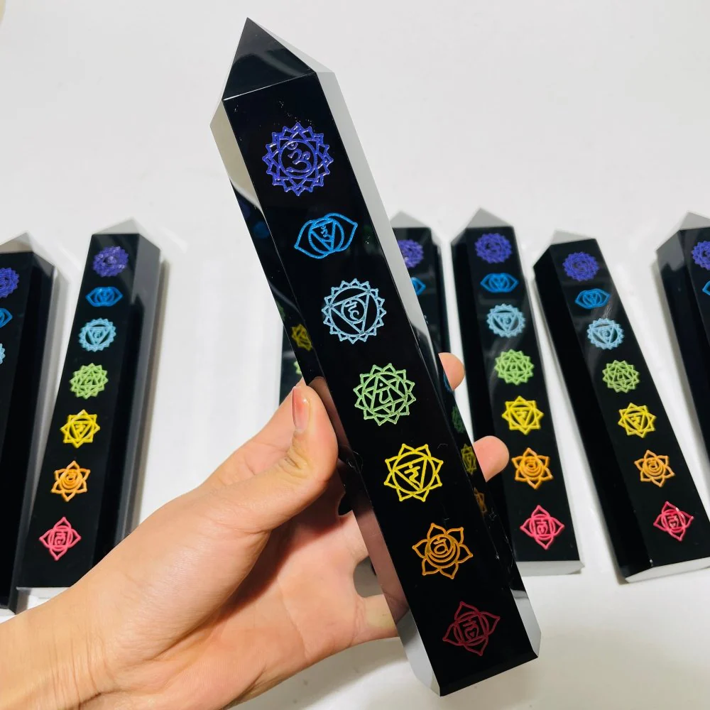 8 Pieces Large 7 Chakras Black Obsidian Tower - Image 3