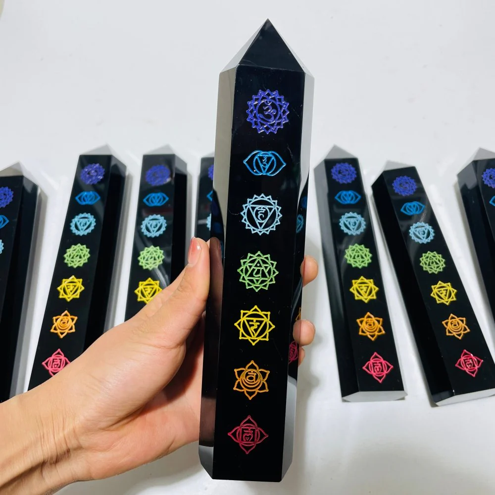 8 Pieces Large 7 Chakras Black Obsidian Tower - Image 4