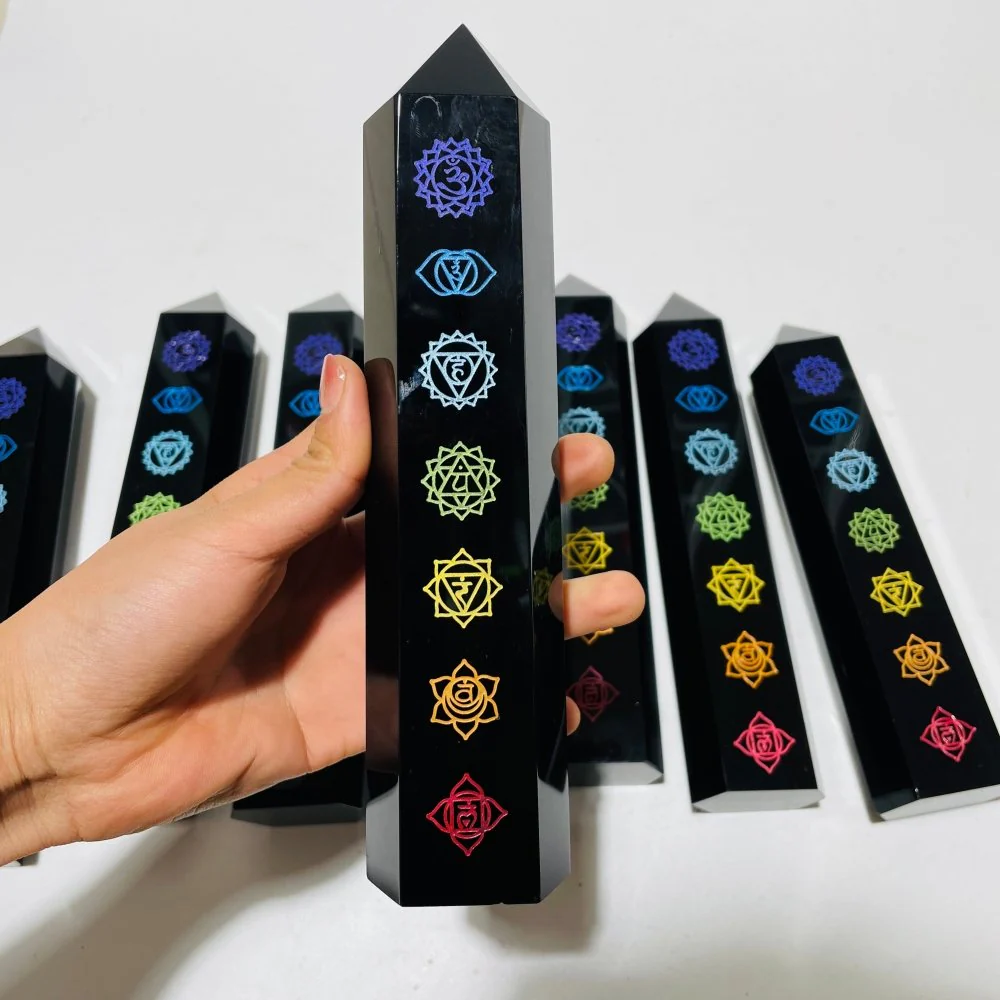 8 Pieces Large 7 Chakras Black Obsidian Tower - Image 5
