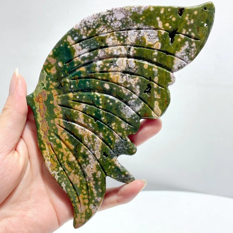 2 Pairs 8th Vein Ocean Jasper Butterfly Wing Carving With Stand - Image 3