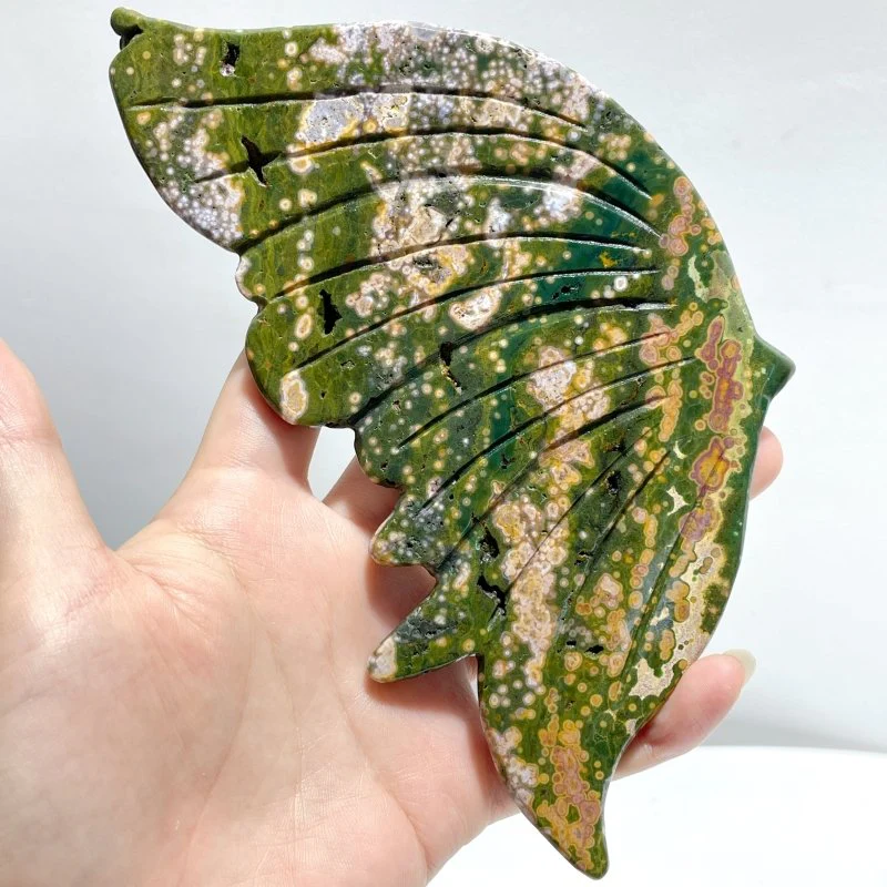 2 Pairs 8th Vein Ocean Jasper Butterfly Wing Carving With Stand - Image 6
