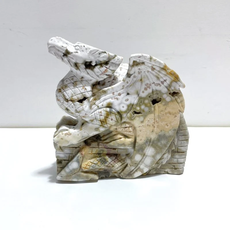 Large 8th Vein Ocean Jasper Flying Dragon Castle Carving