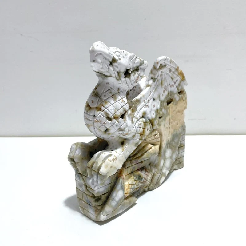 Large 8th Vein Ocean Jasper Flying Dragon Castle Carving - Image 2