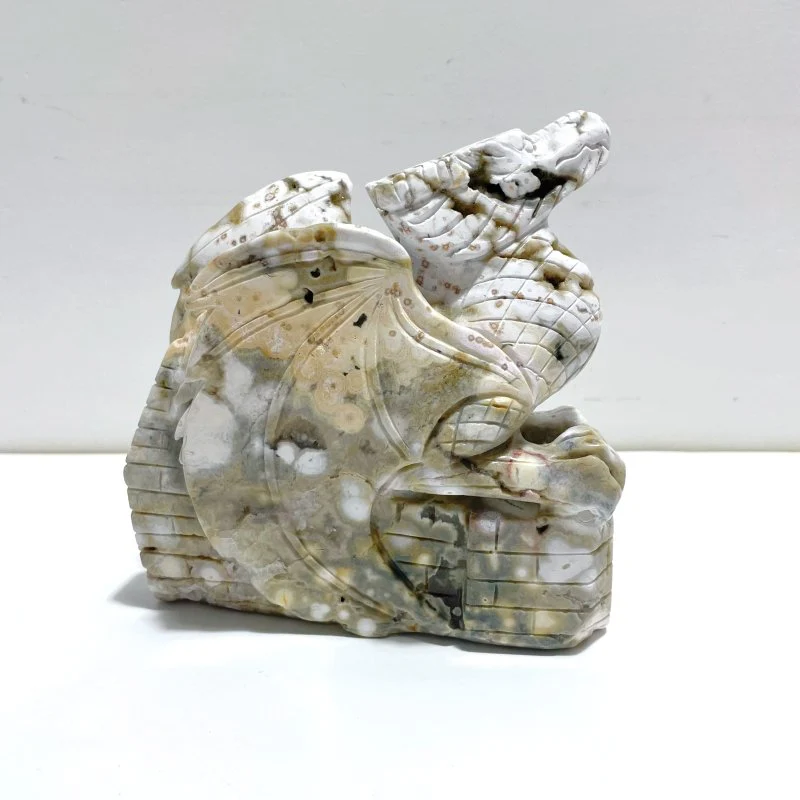 Large 8th Vein Ocean Jasper Flying Dragon Castle Carving - Image 3