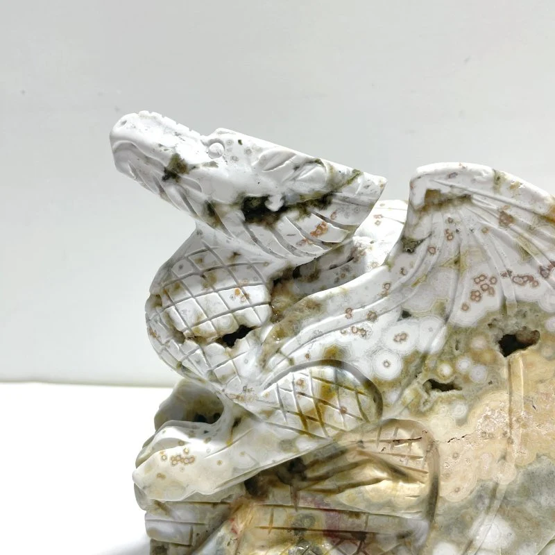 Large 8th Vein Ocean Jasper Flying Dragon Castle Carving - Image 4
