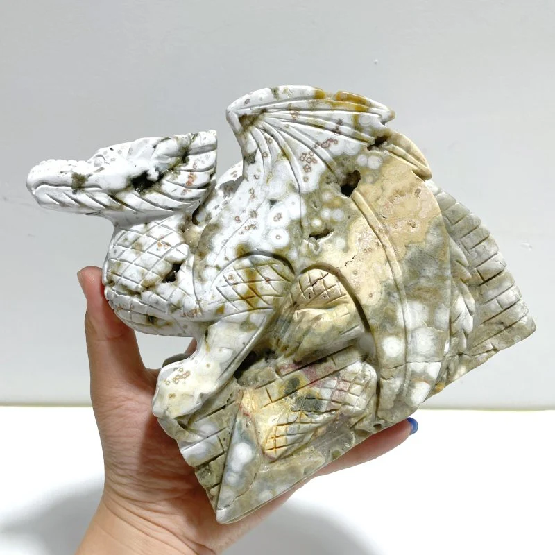 Large 8th Vein Ocean Jasper Flying Dragon Castle Carving - Image 5