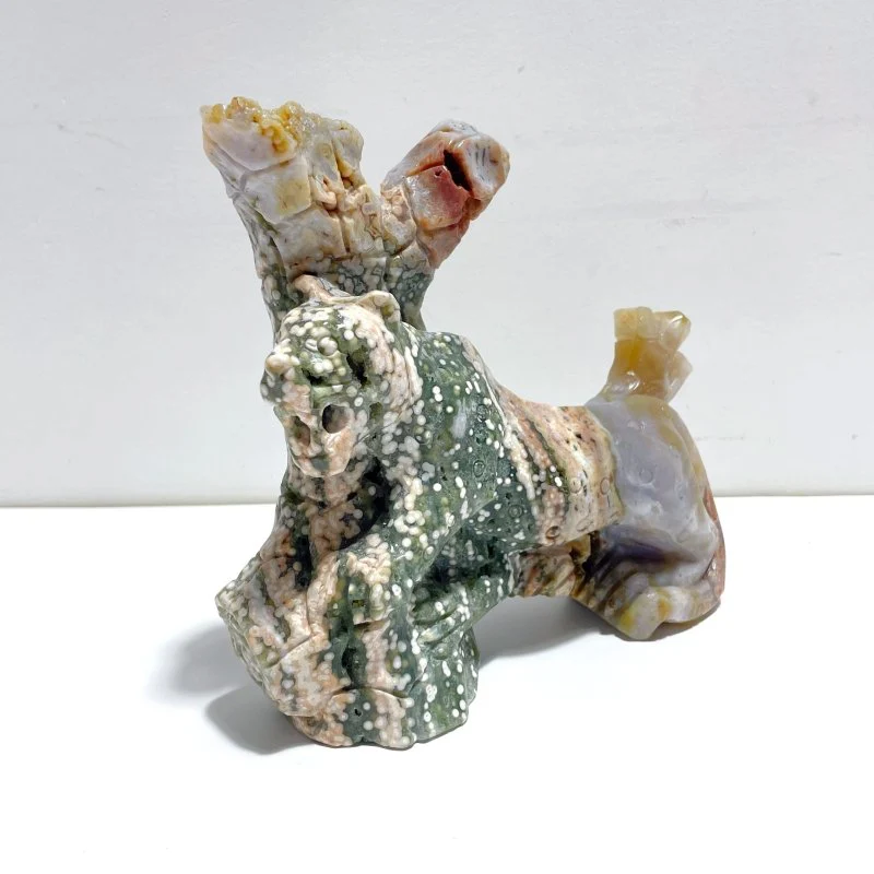 Large 8th Vein Ocean Jasper Leopard Carving - Image 2
