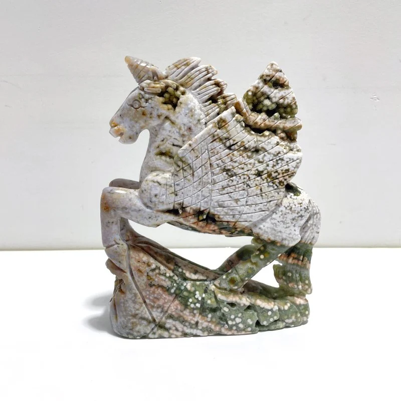 Large 8th Vein Ocean Jasper Unicorn/Pegasus Carving