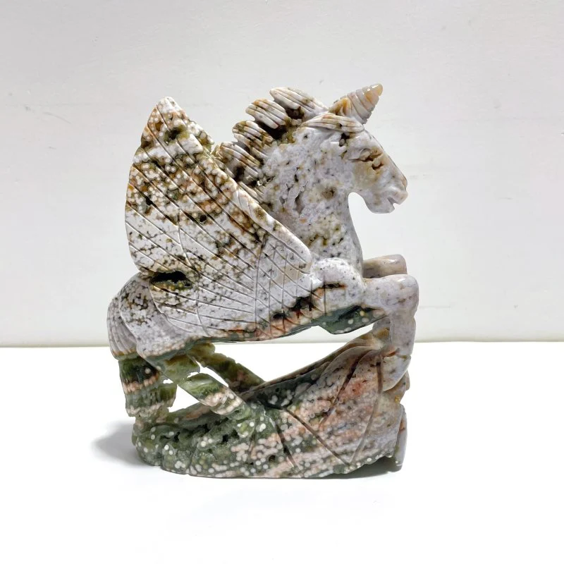 Large 8th Vein Ocean Jasper Unicorn/Pegasus Carving - Image 3