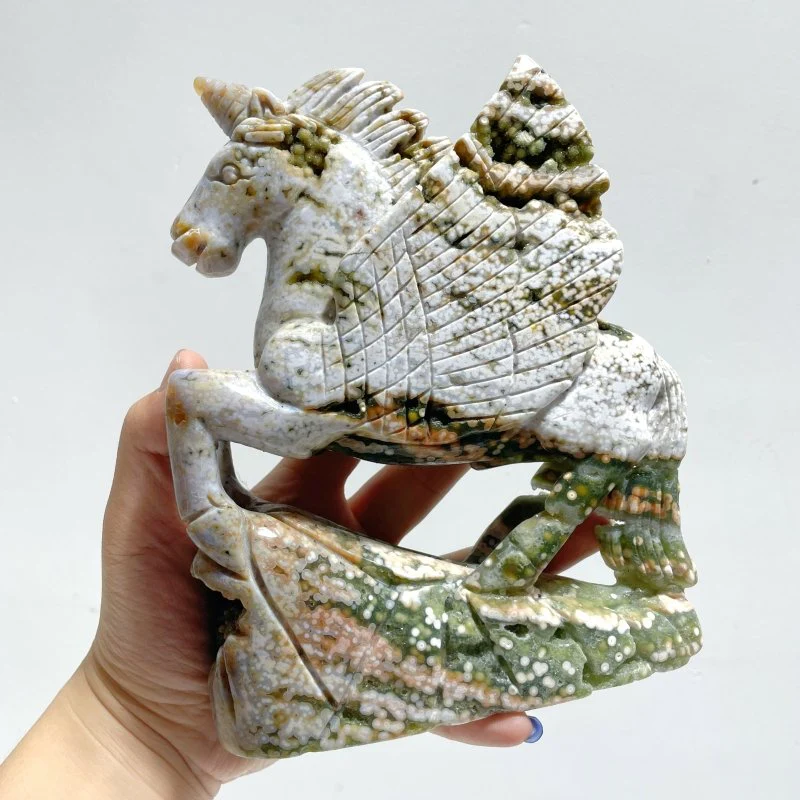 Large 8th Vein Ocean Jasper Unicorn/Pegasus Carving - Image 5