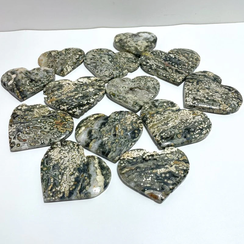 13 Pieces Large 8th Vein Ocean Jasper Heart #2