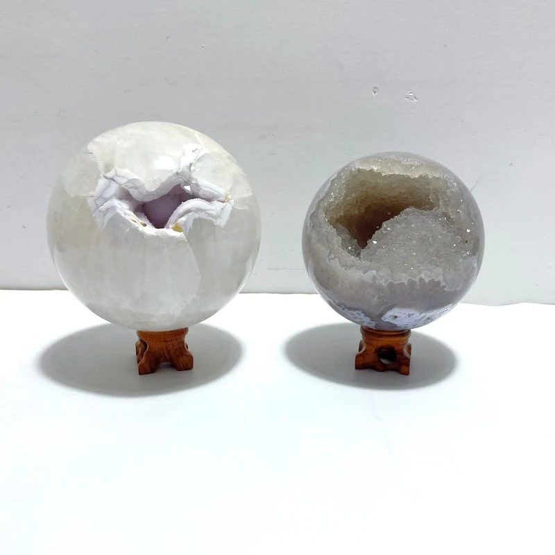 2 Pieces Large Agate Geode Druzy Sphere Ball
