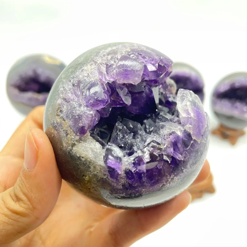 7 Pieces Amethyst Druzy Geode Cluster Spheres - Image 3