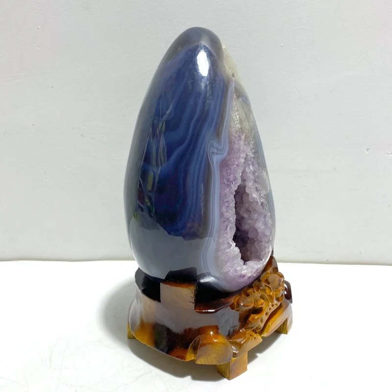 Large Amethyst Mixed Geode Agate Calcite Dinosaur Egg With Stand - Image 2