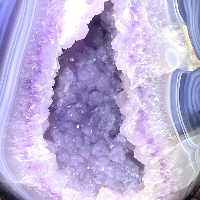 Large Amethyst Mixed Geode Agate Calcite Dinosaur Egg With Stand - Image 3