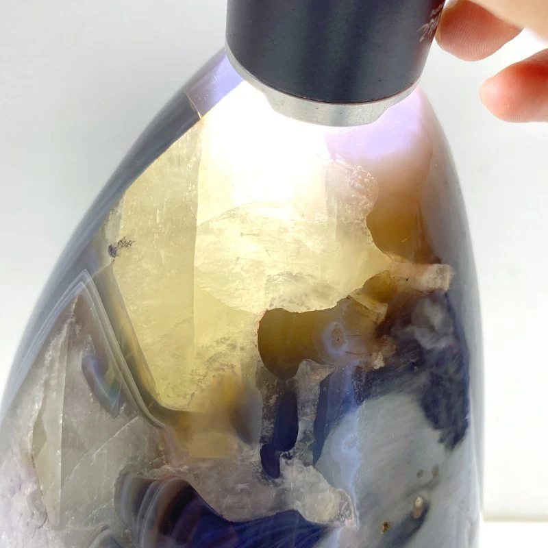 Large Amethyst Mixed Geode Agate Calcite Dinosaur Egg With Stand - Image 4