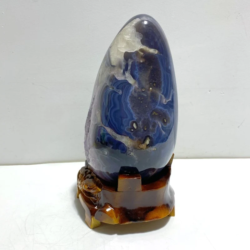 Large Amethyst Mixed Geode Agate Calcite Dinosaur Egg With Stand - Image 6