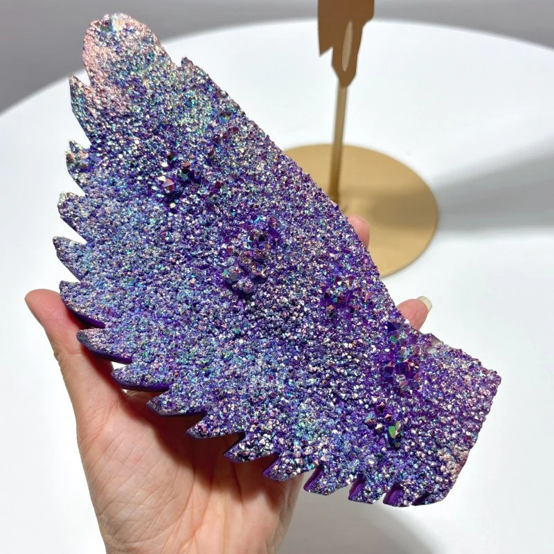 Large Aura Quartz Cluster Angel Wing Carving With Stand - Image 3