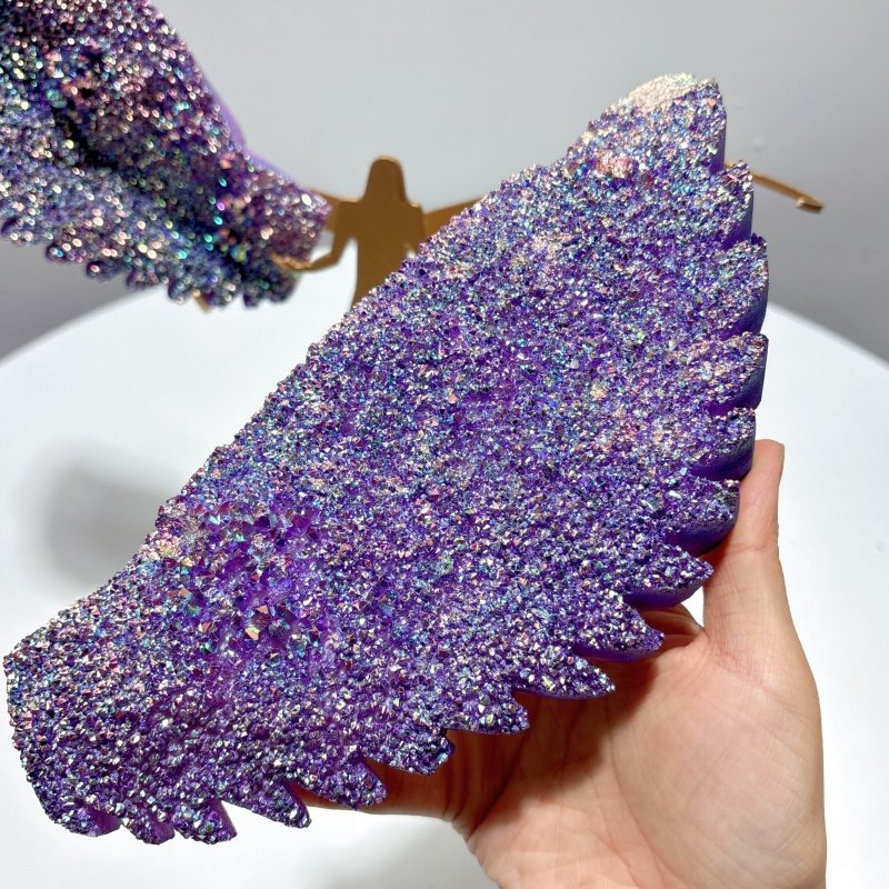 Large Aura Quartz Cluster Angel Wing Carving With Stand - Image 4