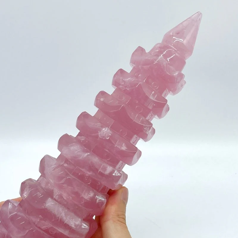Large Beautiful Rose Quartz Wenchang Tower 9-level Pagoda - Image 5