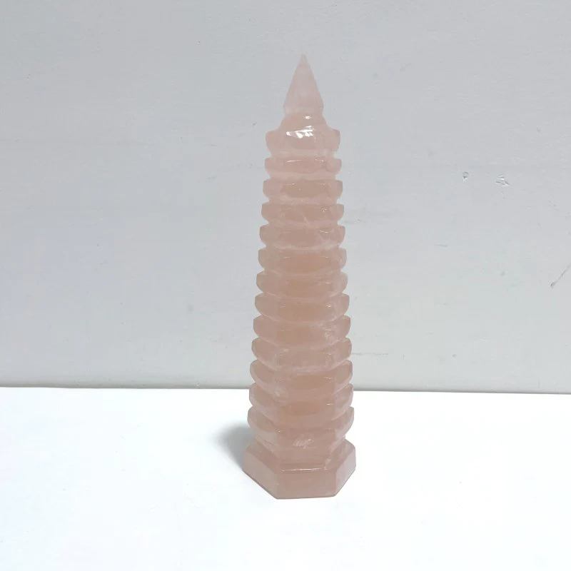 Large Beautiful Rose Quartz Wenchang Tower 13-level Pagoda