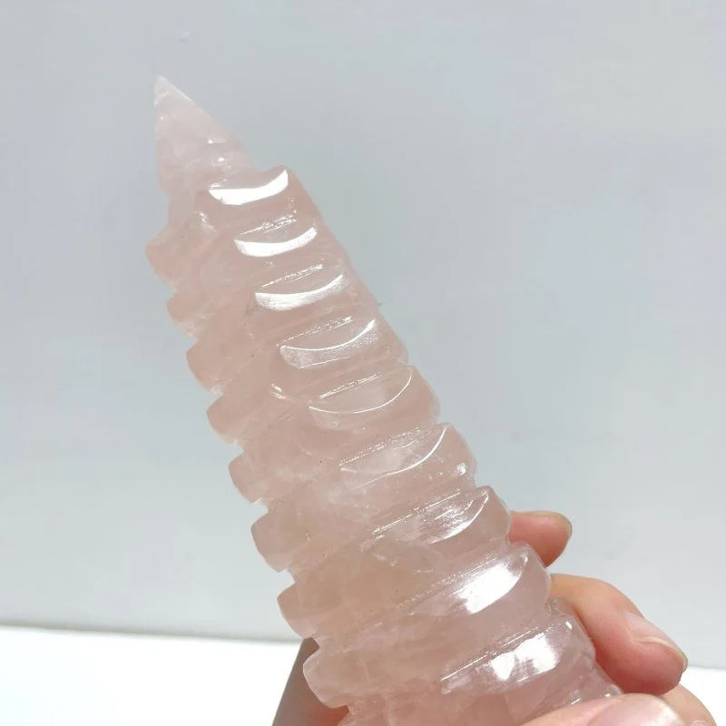 Large Beautiful Rose Quartz Wenchang Tower 13-level Pagoda - Image 3