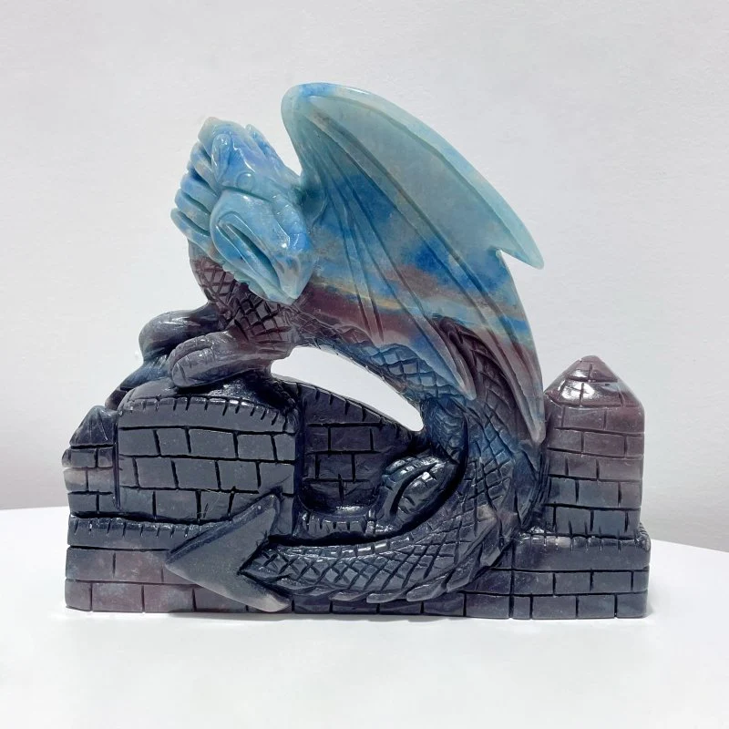 Large Beautiful Trolleite Flying Dragon With Castle Carving