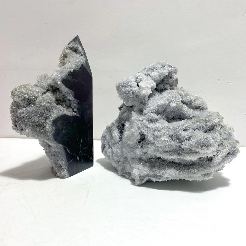 2 Pieces Large Black Clear Quartz Cluster Specimen For Collection